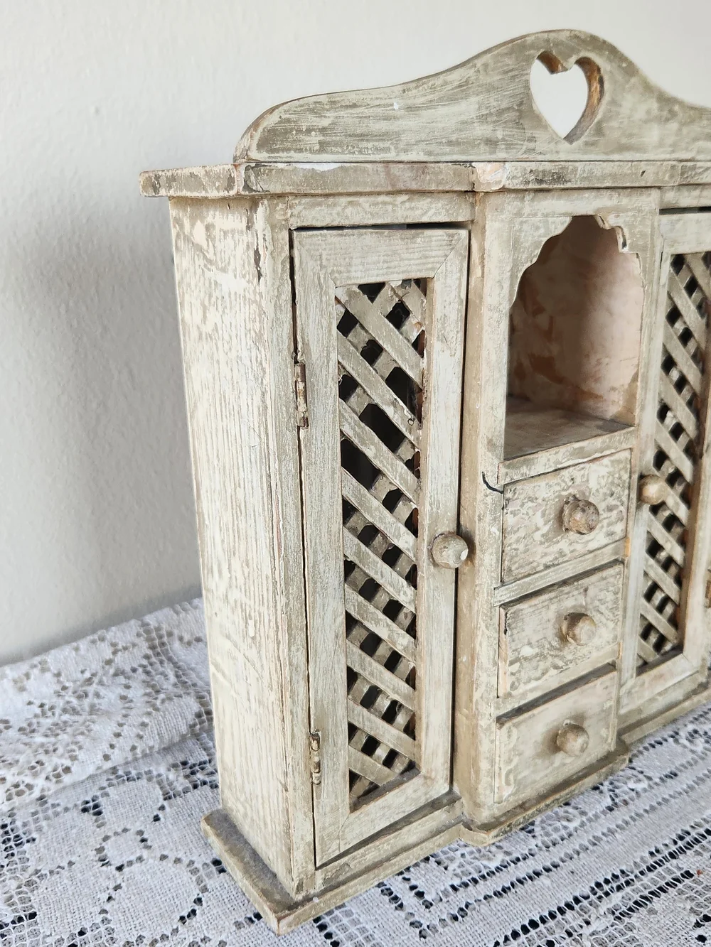 Rustic Cream Wooden Jewelry Organizer Cabinet with Drawers